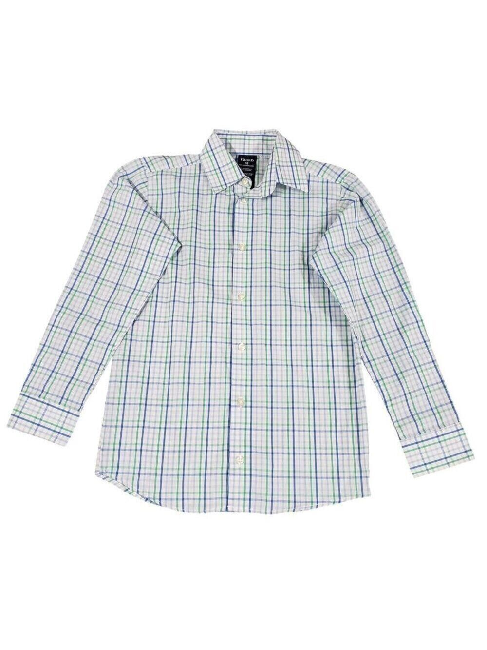 IZOD Boys Long SleevevBlue & Green Plaid Button Down Shirt 10 Regular